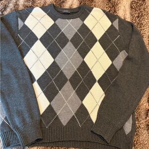 Brandy Melville Gray and Cream Argyle Crewneck Sweater